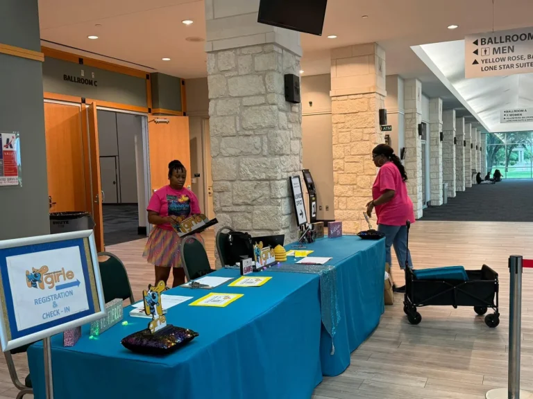 The check-in desk at an IT Girls event