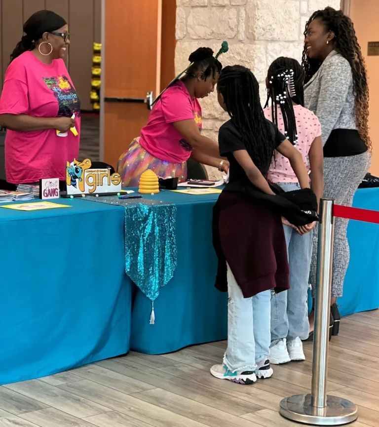 Girls at the registration table